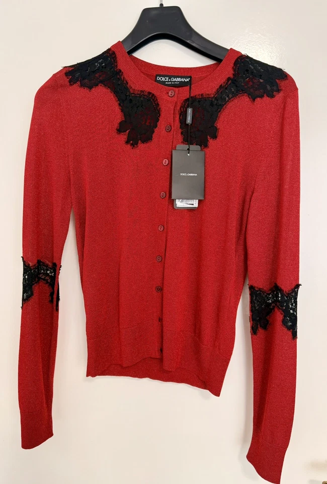 DOLCE & GABBANA  Seide Rot Spitze Cardigan IT 40 S Strickjacke  NP 850 Neu - Bild 3 von 4