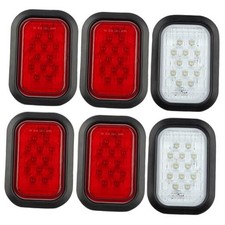 6Pcs 5"x3" Rectangle LED Stop/Turn/Tail/Brake  Backup Reverse Truck Trailer