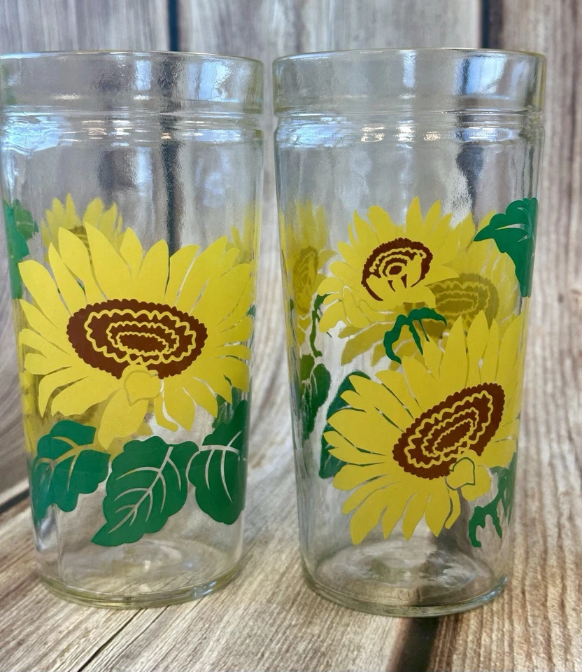 Set Of 4 Vintage Anchor Hocking Sunflower Drinking Jelly Jar Glasses EUC - Image 2 of 4