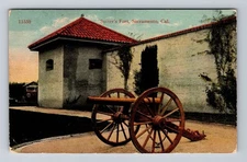 Sacramento CA-California, Sutter's Fort, Old Cannon, Antique Vintage Postcard