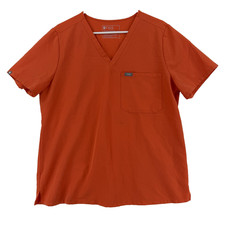 Figs Scrub Shirt Top Womens XL Orange Technical Collection FW1000 V Neck Pocket