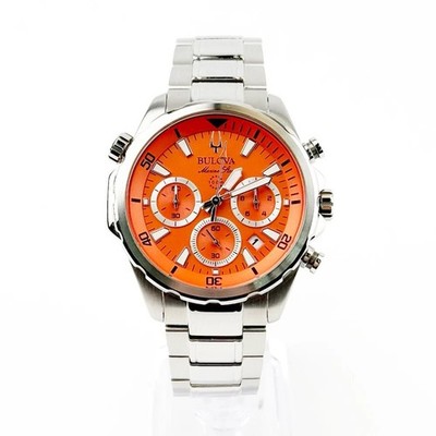 Bulova Mar Star Series B 43mm Orange Dial Silver-Tone Stainless Steel Strap...
