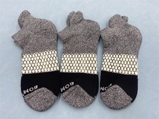 BOMBAS 3 Pairs Women Honeycomb Unisex Ankle Socks Size M Black Gray