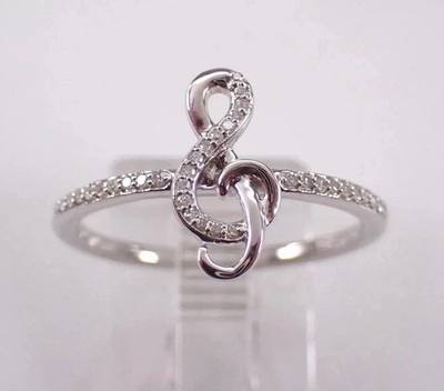 1.00CT Lab Created Diamond Music Note Shape Women's Ring 14K White Gold Plated