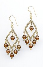 Elegant Gold Chandelier Earrings made with Swarovski COFFEE BROWN Crystals