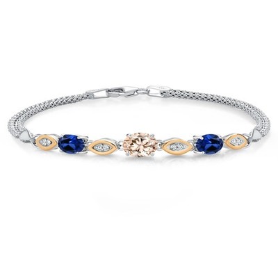 925 Silver and 10K Yellow Gold Peach Morganite and Created Sapphire and White