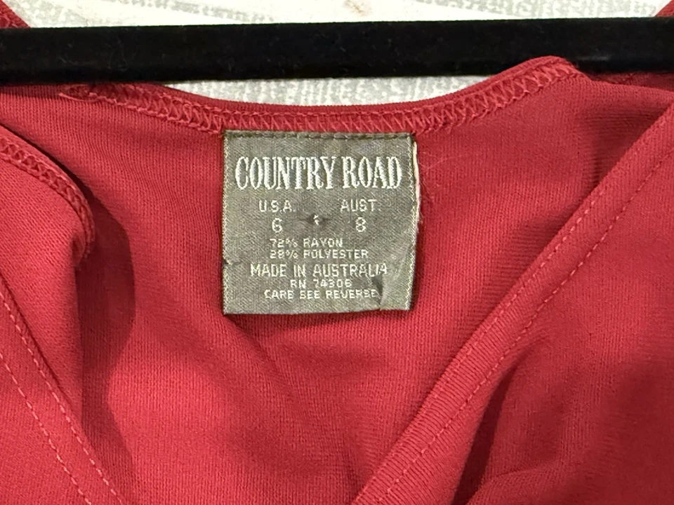 Vestido sin mangas Country Road Vintage años 90 rojo ajustado hasta la rodilla talla 6 Foto 4 de 4