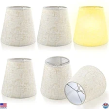 6-Pack Mini Barrel Clip-On Lamp Shades - Handmade Natural Linen for Table &