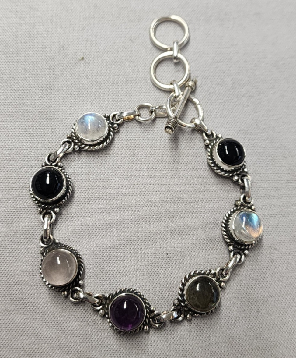Oval Multi Stone Toggle Sterling Silver Bracelet … - image 1
