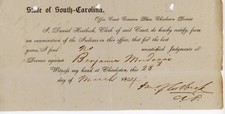 1854 Charleston SC Ephemera Benjamin Mordecai Legal Judgment Daniel Horlbeck