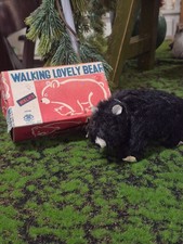 Vintage 1950s Walking Lovely Bear Wind-Up Toy Modern Toys Japan w/ Box Key MT