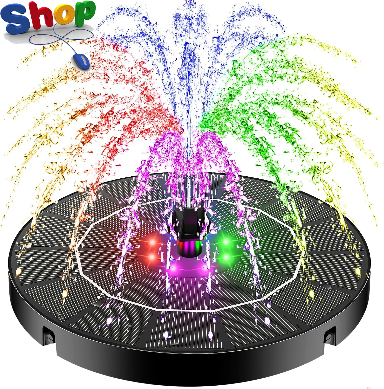 Solar Fountain with Colorful Lights, 2026 Upgrade 3.5W High Efficiency Solar Wat