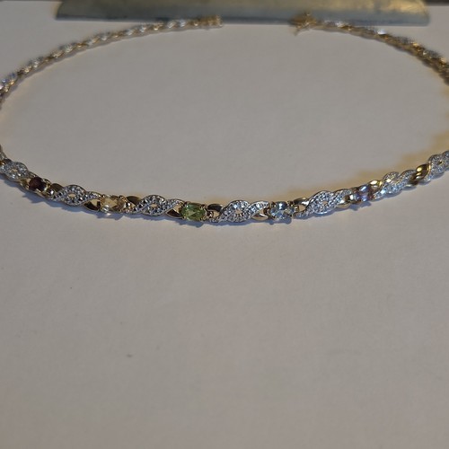 Stunning Gold on Sterling Silver 925 Multi-Gemstone 16in Necklace Secure Clasp