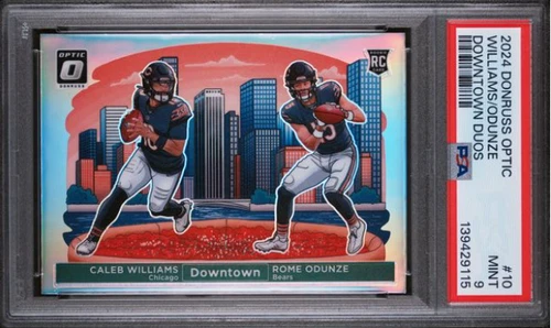 2024 Panini Optic Dual Rookie Downtown #10 Caleb Williams Rome Odunze (RC) PSA9
