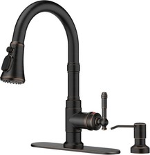 Vintage Kitchen Faucet W/ Soap Dispenser Pull Down Sprayer High Arc Single
