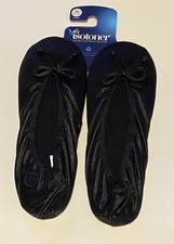 Isotoner Women's Black Ballet House Slippers Bows Size XL 9.5-10.5 NWT