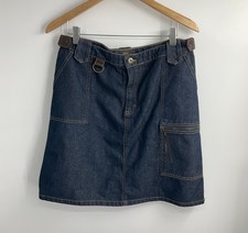 ROUTE 66 Denim Jean Skirt 90s Y2K Leather Blue Size XL Pockets Hippie Boho