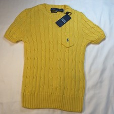 NWT POLO Ralph Lauren Cotton Cable Knit Short Sleeve Sweater With Pony - Size S