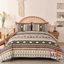 Boho Comforter Set Size,7 Pieces Bed in a Bag Coffee Aztec Bedding Queen Brown