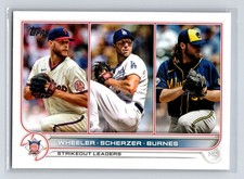 2022 Topps #127 Zach Wheeler Max Scherzer Corbin Burnes NL Strikeout Leaders