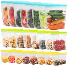 SPLF 24 Pack Reusable Food Storage Bags Dishwasher Microwave Safe, BPA Free R...