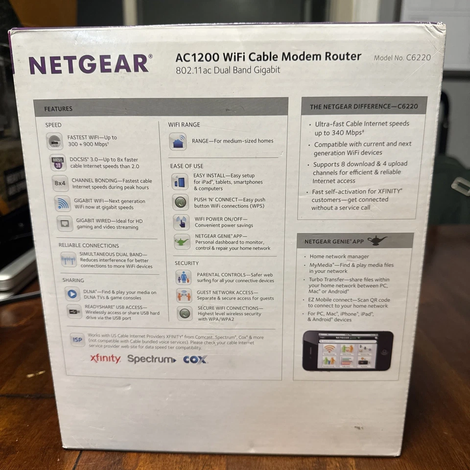 NETGEAR AC1200 WiFi Cable Modem Router Model C6220 802.11ac Dual Band Gigabit - Image 2 of 4