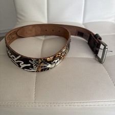 Vintage Ed Hardy Belt By Christian Audigier Skull Tiger Dark Brown Women  s Sz XL