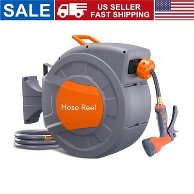 Retractable Garden Hose Reel 1/2 Inch x 65 ft Hose Reel with 9-Function Sprayer