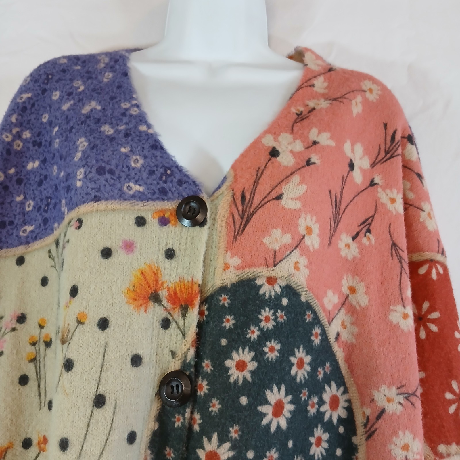 YesNo cardigan patchwork pattern multicolor wool … - image 4