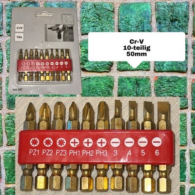 Ellix Bit Satz 50mm Gold Gehärtet PZ1 PZ2 PZ3 PH1 PH2 PH3 SL 3 4 5 6 10er Bitset