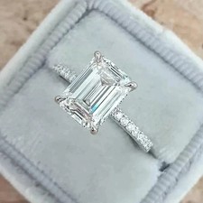 2CT Emerald-Cut Lab Created Solitaire Engagement Ring 14K White Gold Plated