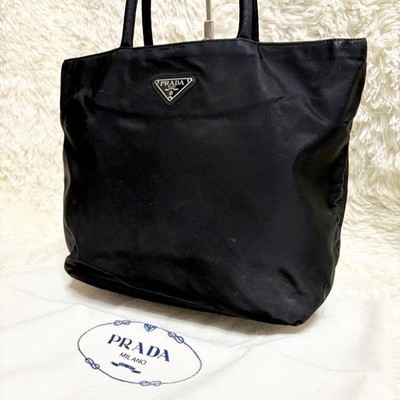 PRADA Tessuto Nylon Black Unisex Handbag A4 Triangle Logo Tote Bag