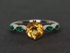 3Ct Round Cut Lab-Created Citrine Women Engagement Ring 14k White Gold Plated
