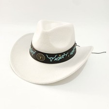 Western Cowboy Hat Bull  Turquoise Band Adjustable Felt Wide Brim Cowgirl