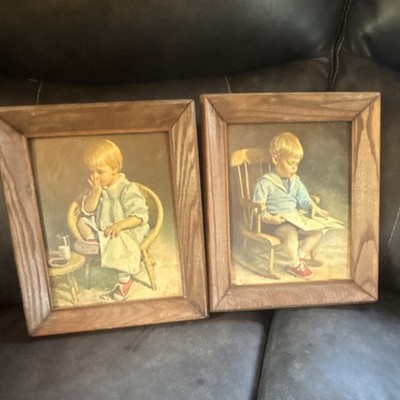 Set of 2 Small Framed Portrait Prints Child Subject People Theme