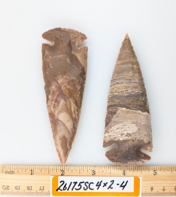 Pair of 4'' Spearheads - Lance Head - Drill Point - Knife - Hand Knapped Agate