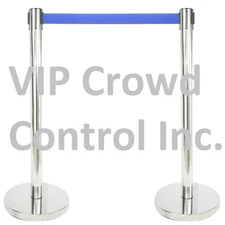 STANCHION, 2PCS SET, 36" MIRROR S.S. WITH 12" FLAT BASE AND 78" D.BLUE BELT