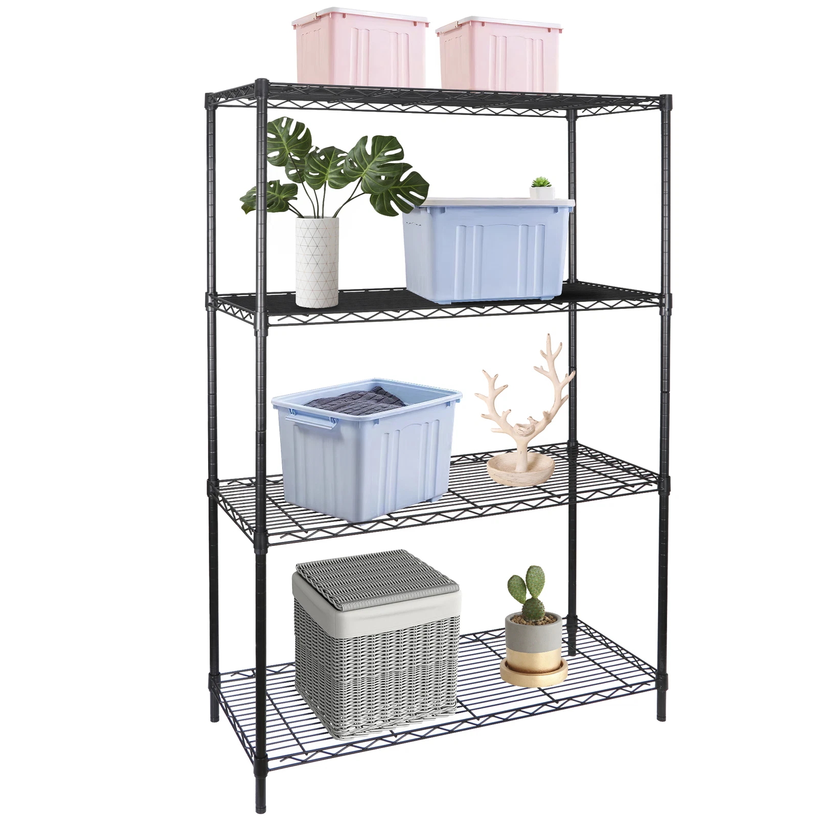 4 Shelf Adjustable Storage Shelving Steel Organizer Wire Rack Black