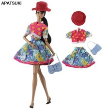 Rosa Azul Floral Moda Muñeca Ropa Para Muñeca 11.5" Muñeca Top Falda Sombrero Bolso Trajes