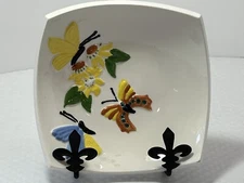 Butterfly Square  Curvy Dish Butterflies Flower 1950s Mid-Century Modern MCM