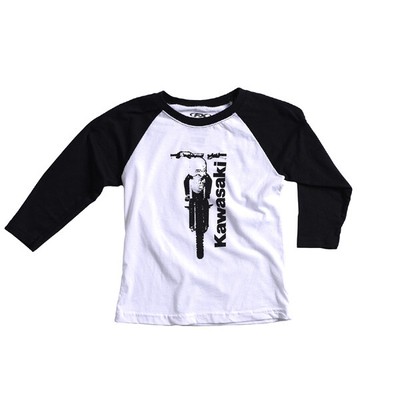 Factory Effex 21-83110 FX Kawasaki Bike Youth Baseball T-Shirt Black/White (S)
