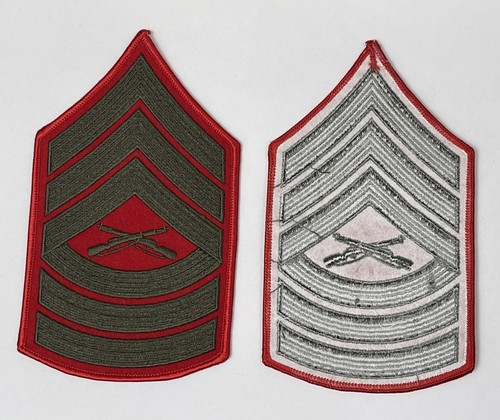 USMC ENLISTED MSGT RANK SET SEW-ON EMBROIDERED WINTER SERVICE DRESS ALPHA KHAKIS - Picture 11 of 12