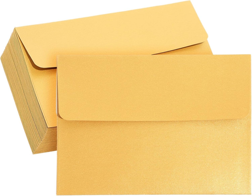 50 Pack A7 Metallic Gold Self-Sealing Envelopes for 5X7 Cards - Bulk Set of Gold