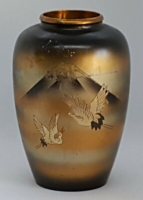 Japanische Vintage Art Deco orientalische antike große Kranich & Mt Fuji Vase