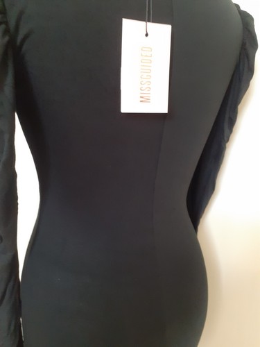Missguided size 16 Butterfly Design Square Neck Long Sleeve Bodycon Dress, Black - Picture 9 of 12