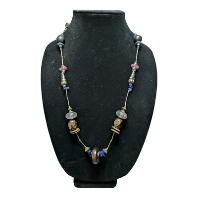 String Bead And Metal Sheath Multicolored Necklace 18'' Continuous