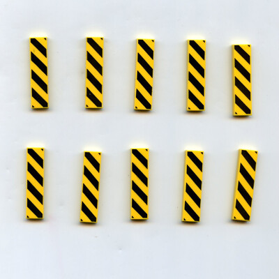 LEGO x 10 Yellow Tile 1 x 4 with Black and Yellow Danger Stripes (Black Corners)