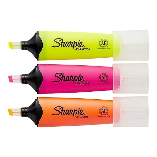 Sharpie Clear View Highlighter Smear Guard Fluorescent 3 Colors - 3 Packs&nbsp;