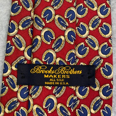 Brooks Brothers Makers Neck Tie Silk Red Horse Shoes All
