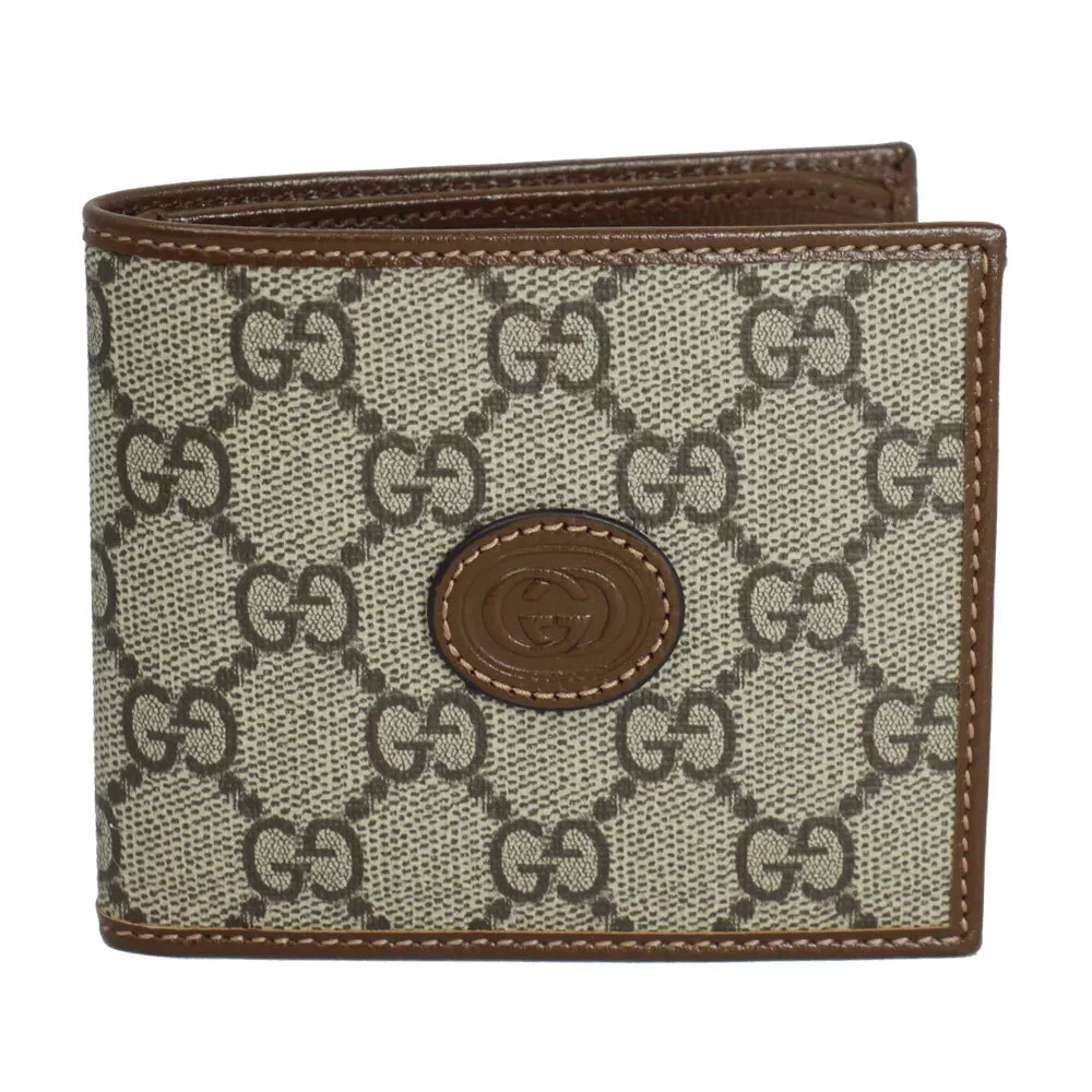 Gucci Portefeuille Homme Portefeuille Bifold Porte Billets imbriqué G Gg Supreme Toile Cuir Beig
